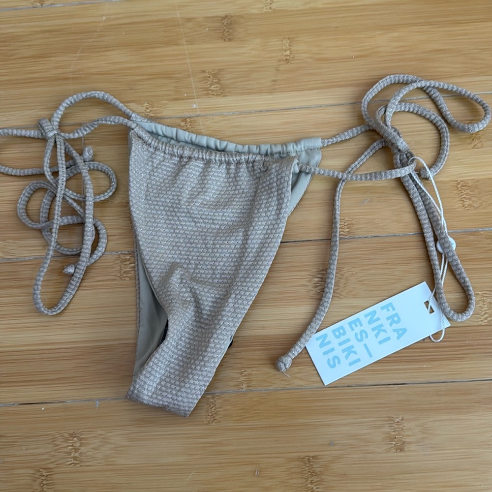 NWT Frankies Bikinis tan glittery Thr Bottom Skimpy tie bikini bottom